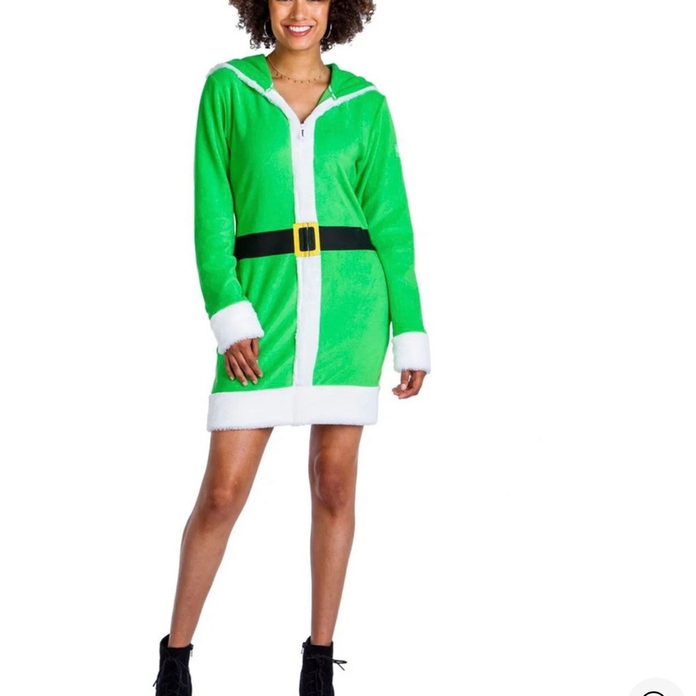 Tipsy Elves Green women’s little Helper Fleece Cozy Fun festive Holiday dress XL